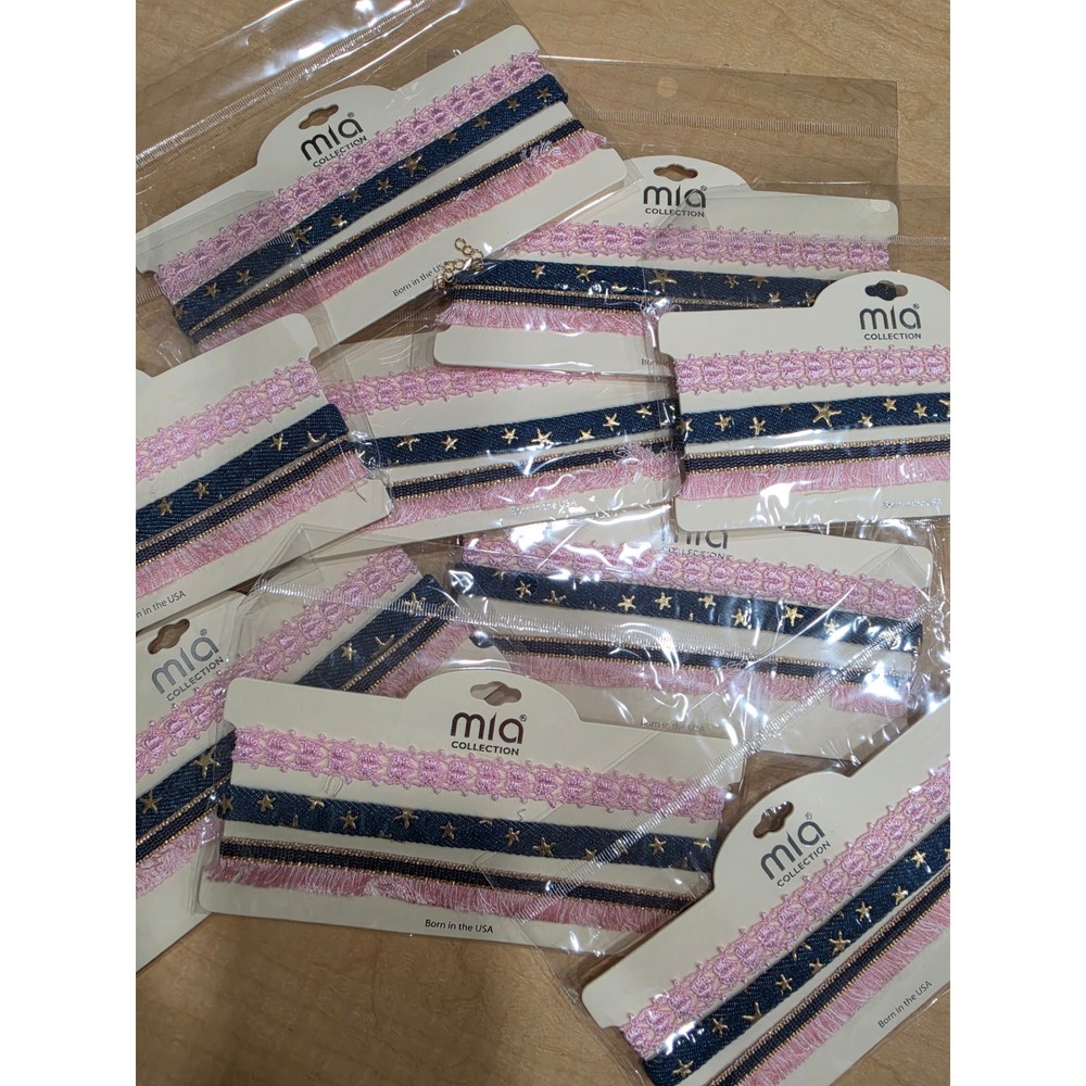 Mia Collection 3pc Choker Set Pink Lace Denim Gold Star Fringe MDS0066GPK NEW